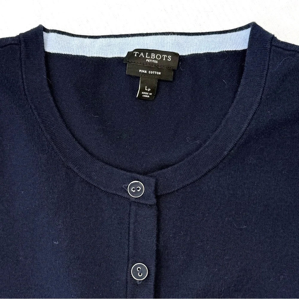 Talbots Navy Blue Cardigan 3/4 Sleeve Pima Cotton Cardigan Sweater Sz LP